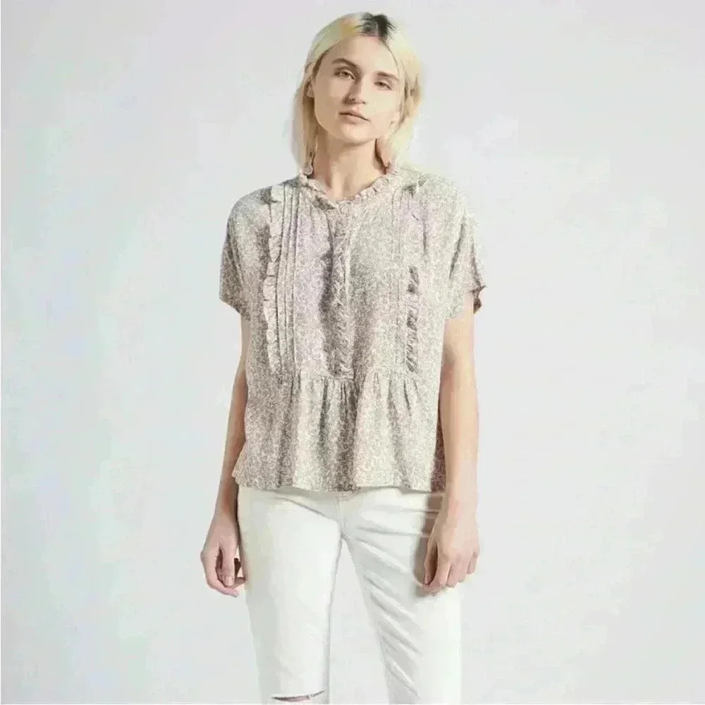 CURRENT\ELLIOT SUBTLE‎ FLOWER PATTERN TOP IN BEIGE SIZE SMALL
